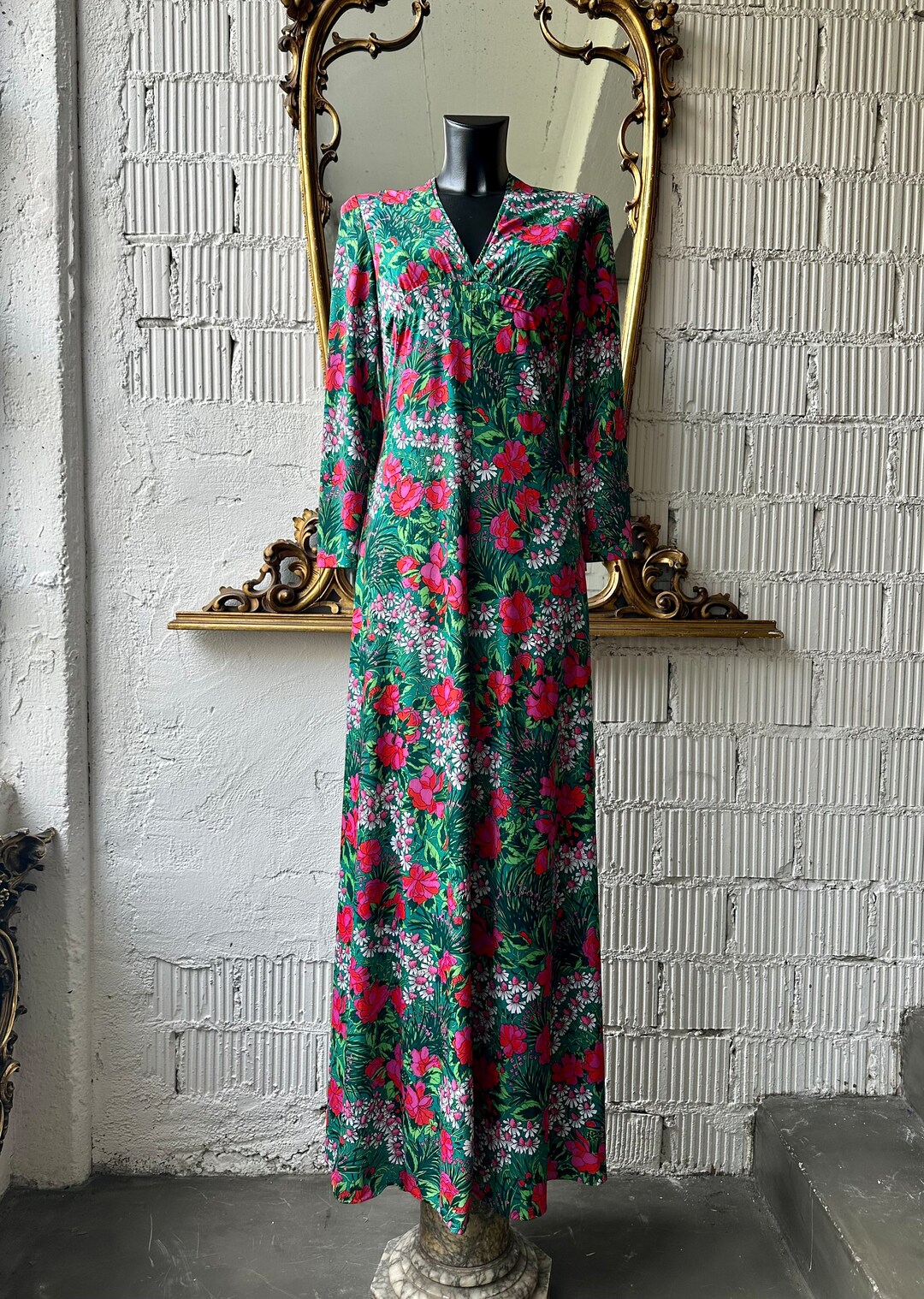 1970s Printed Floral Smocked Maxi Dress main image 1