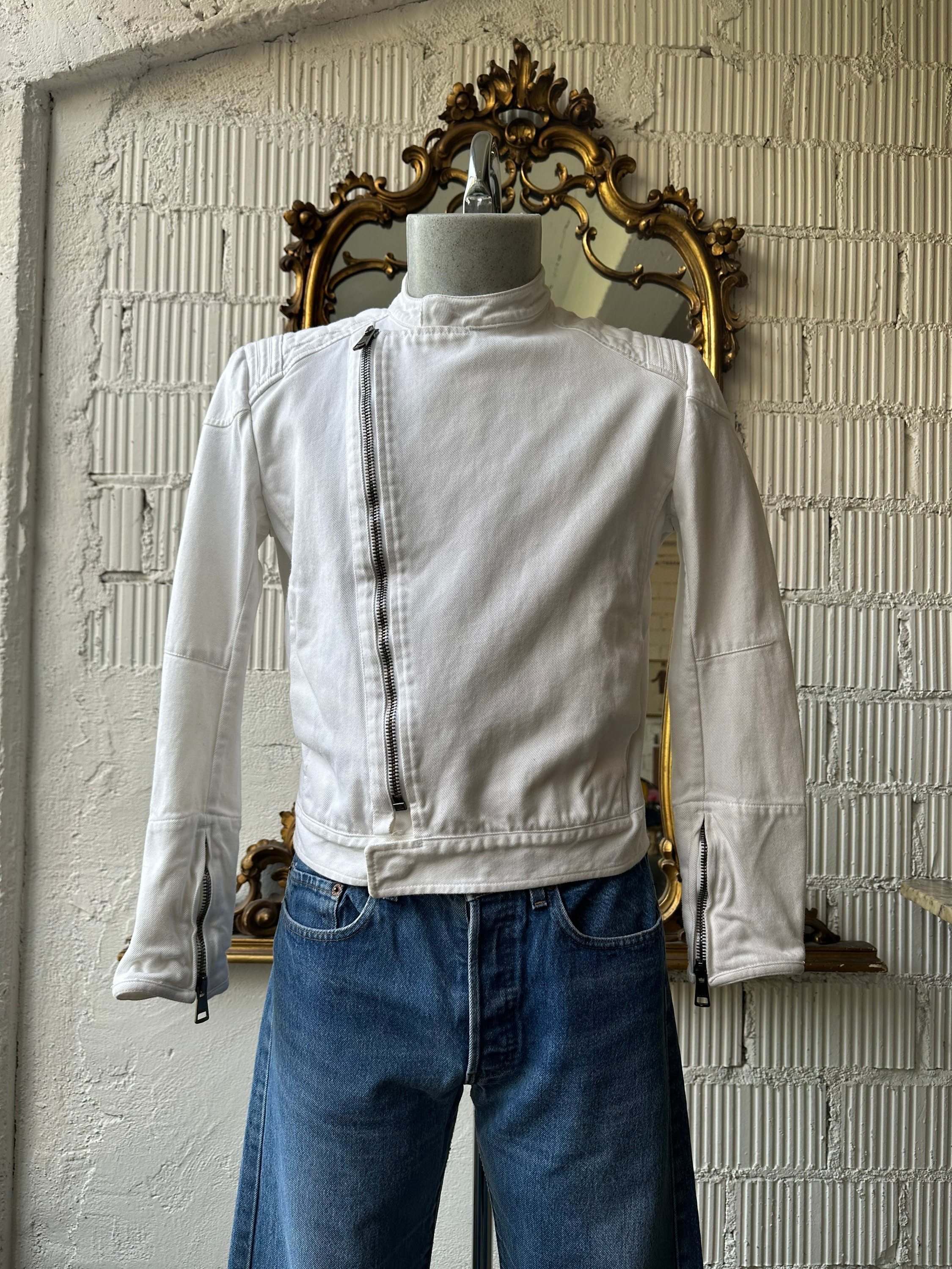 Gucci by Tom Ford Documented S/S 2002 White Denim Biker Jacket - Etsy