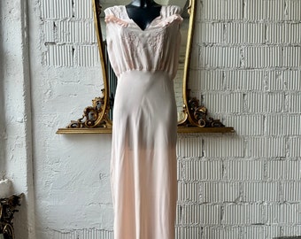 Magnifique robe slip en soie rose blush vintage des années 1930