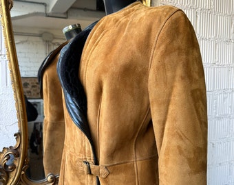 Vintage 1980s Gianfranco Ferré Shearling Jacket / Tan Brown Suede