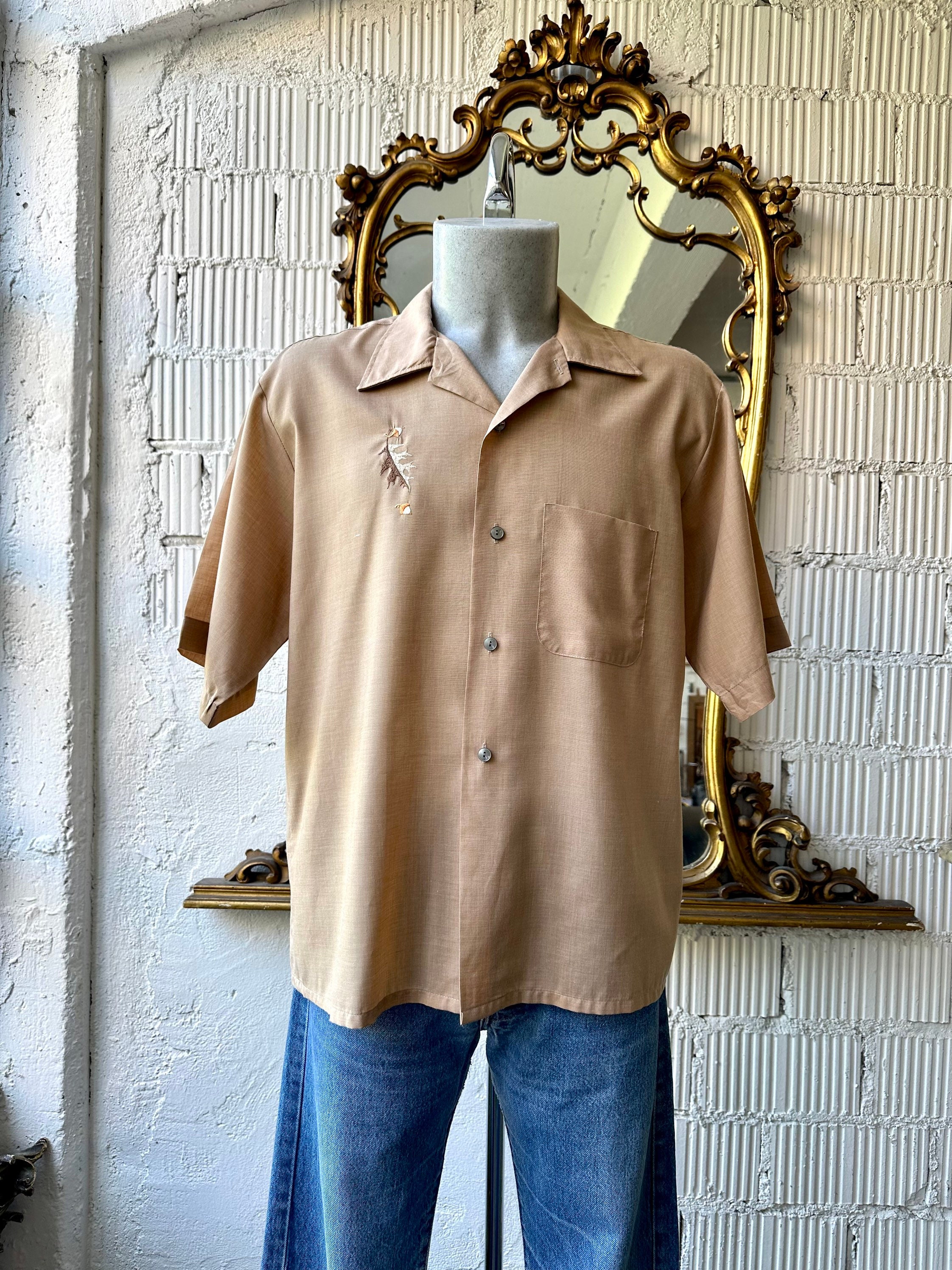 トップス 50s 60s courneu short sleeve shirt Vtg 50s 60s Short Sleeve Button Front Shirt Pink Yellow Tan