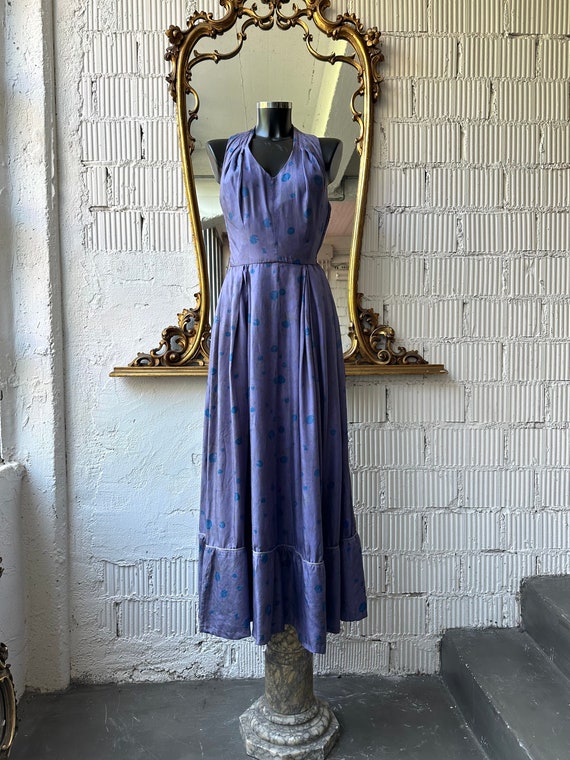 Vintage 1950s Junior Accent silk halter dress wit… - image 1