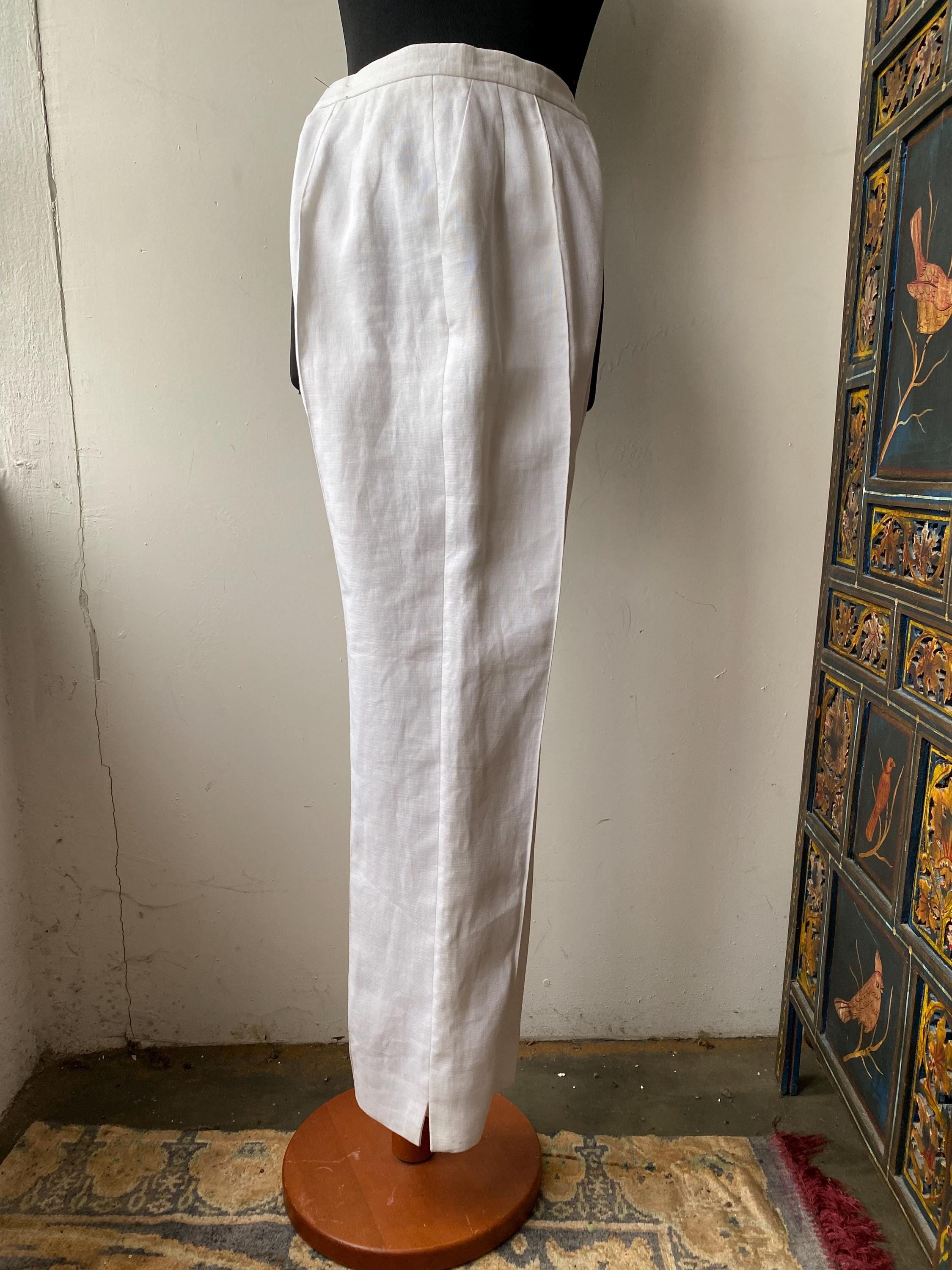 Vintage Dior Linen Pants – 1990s High Waist, Side Slits