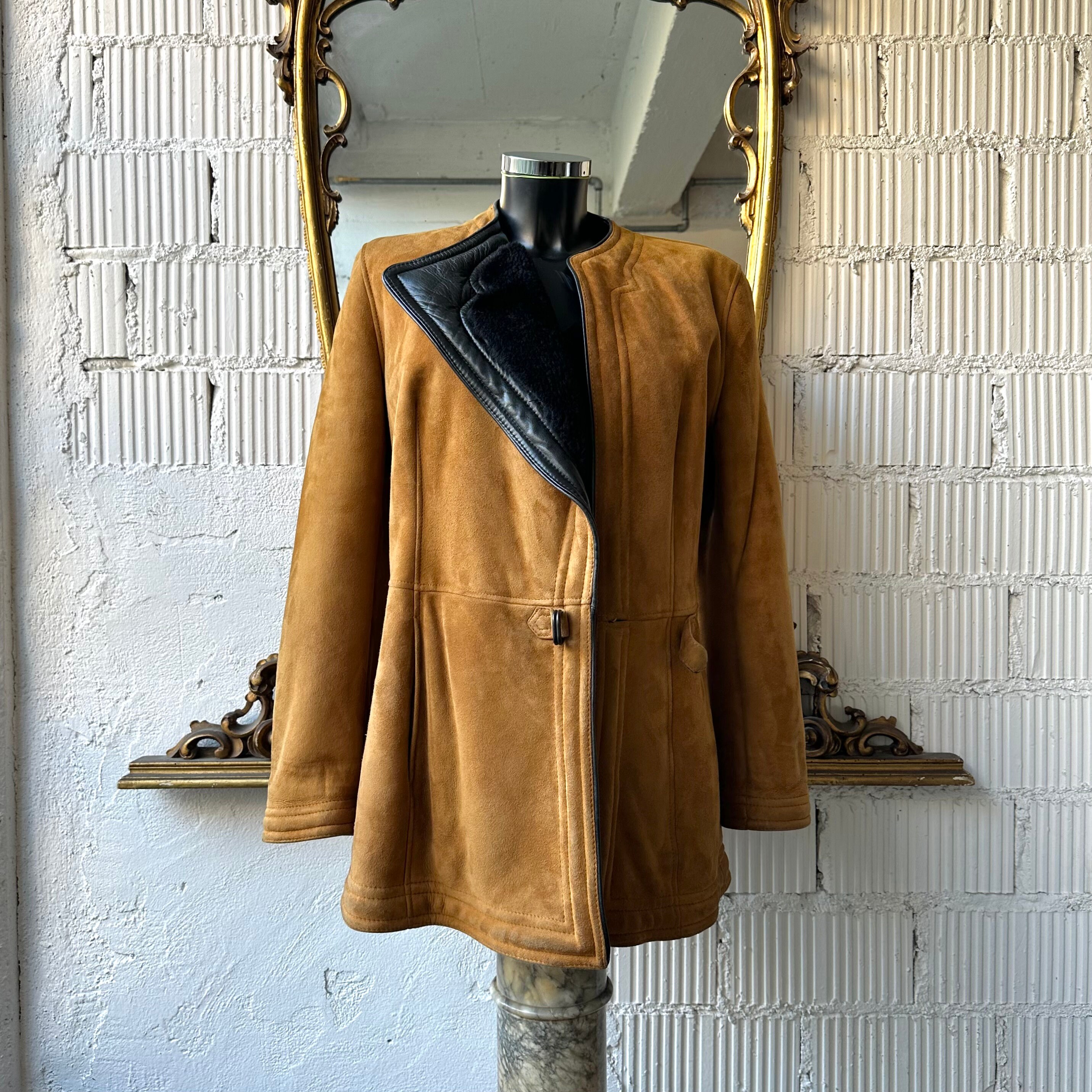 Vintage 1980s Gianfranco Ferré Shearling Jacket / Tan Brown Suede