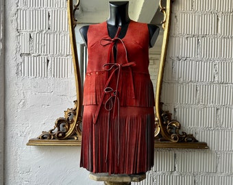 Vintage 1970's Red Suede Fringe Vest