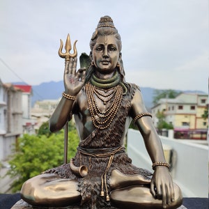 Sitting Shiva Statue: 10 Inch Blessing Shiva Figurine