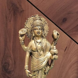 Dhanwantari Statue - God of Ayurveda - 8&quot; inch Hindu Indian God of medicine , Brass Lord Dhanvantari Statue