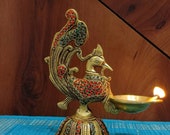 Brass Parrot Diya - 7.5 inch Hanging Oil Burner for Home Office Hotel Temple Decor Idea - Auspicious Diya Decor, Traditional diya lamp
