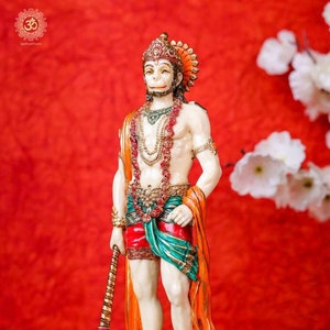 Hanuman statue - Monkey god Lord Ram bhakt Hanuman statue 10.2" inches standing culture marble statue for Altar and Temple
