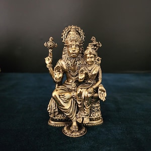 Lakshmi Narasimha Statue - 4&quot; inch lord Vishnu Narayan Avtara Narsimha God of moksha - premium brass