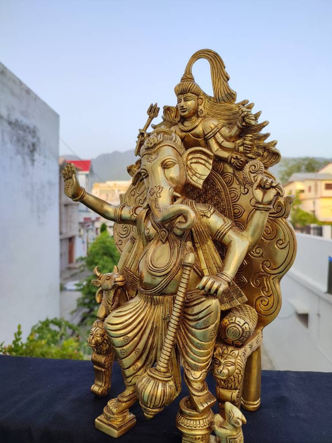 Ganesha Statue 16 Inch Brass Lord Ganesh With Lord Shiva A Etsy