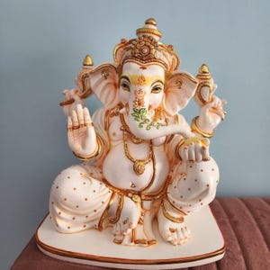 Sitting Ganesha Statue: Large Culture Marble Ganpati Idol (26 cms)