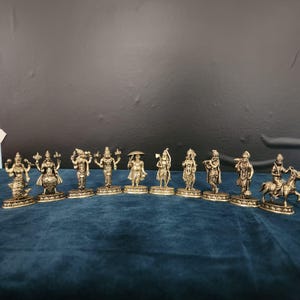Brass Vishnu Dhashavtara Statue Set - 2.5 Inch Temple Decor