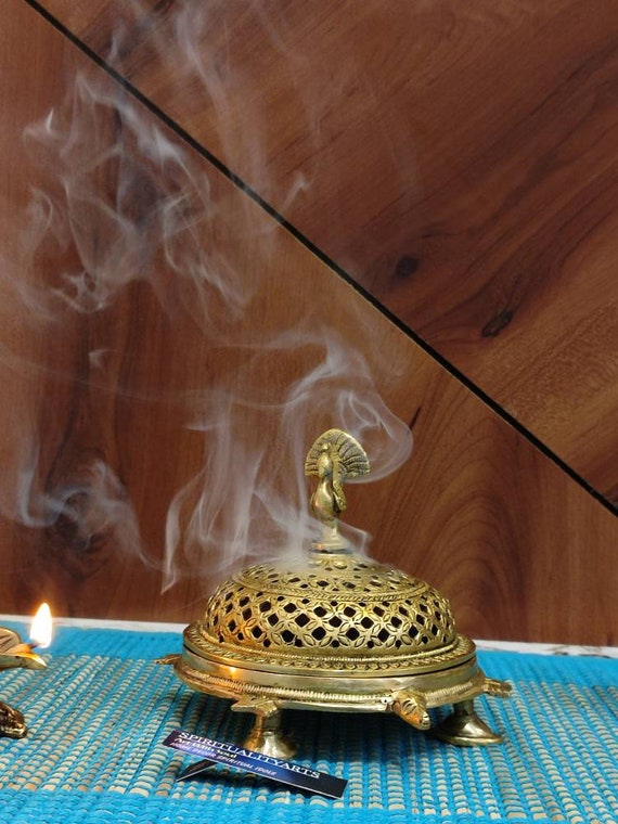 Brass Incense Holder: Dhoop Dani, Temple Decor (4 inch)