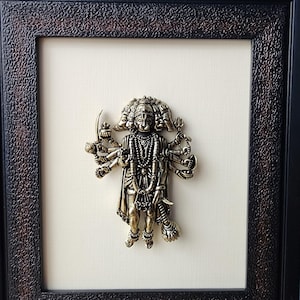 Panchmukhi Hanuman Statue Frame: Brass Hindu God Wall Decor