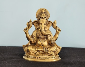 Brass Ganesha Statue: 6-Inch Lord Ganapati Idol, Housewarming Gift