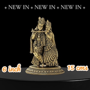 Brass Radha Krishna Statue: 6&quot; Divine Couple Idol
