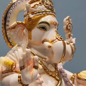 10.5 Inch Ganesha Statue: Marble Ganpati Idol, Entrance Decor image 2