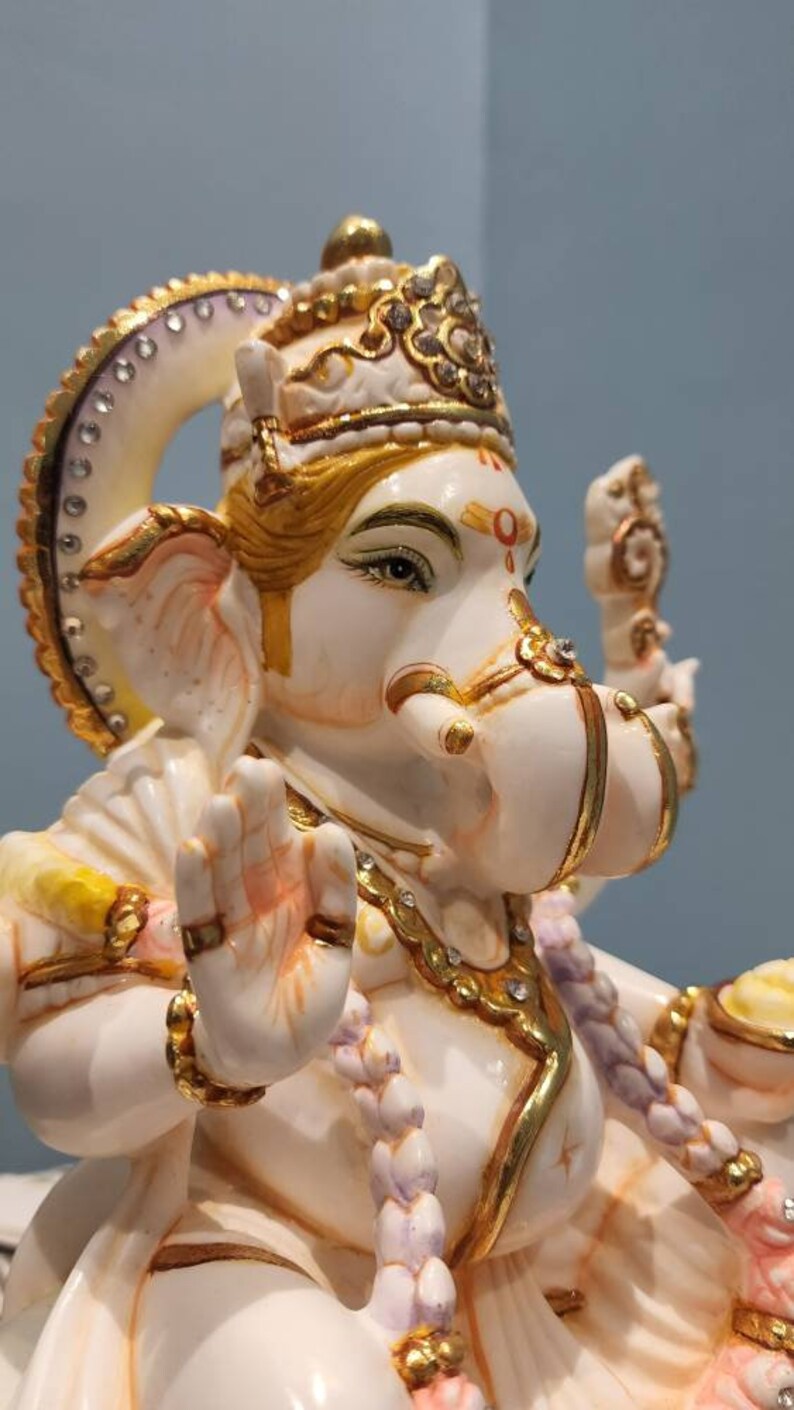 10.5 Inch Ganesha Statue: Marble Ganpati Idol, Entrance Decor image 2