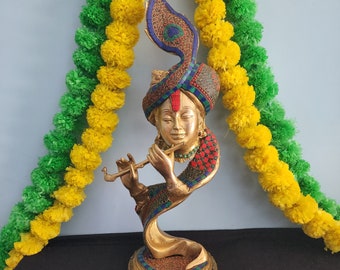 Krishna Statue | 21 Inch Tall | Brass Modern Krishna idol | Krishna Bust | Abstract Krishna Idol | Decorative Gift | Murliwala | Flute Idol