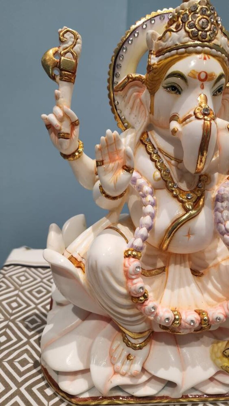10.5 Inch Ganesha Statue: Marble Ganpati Idol, Entrance Decor image 4