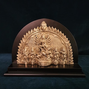 Brass Durga Family Frame: Maa Para Shakti Altar Decor