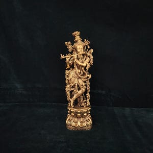 Krishna Statue | 11.5 inch | Premium Brass Standing Lord Krishna Flute playing | Temple office Decor | God of Love | Gift for loved ones