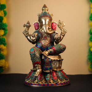 Brass Ganesha Statue: Hindu God Idol, Home Decor (14.5 inches)