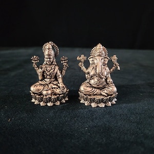 Mini idole Lakshmi Ganesh en laiton : finition argentée ou dorée, 5 cm