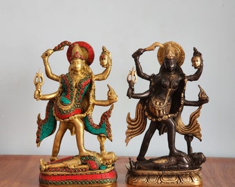 Estatua de Kali de latón - Ídolo Mahakali de 9,5" - Diosa hindú