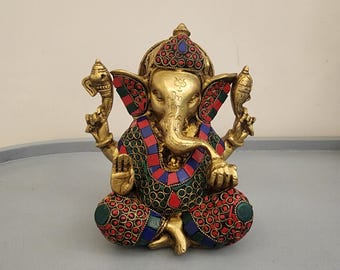 Messing Ganesha Statue: 20 cm Ganpati Idol, Tempel Dekor