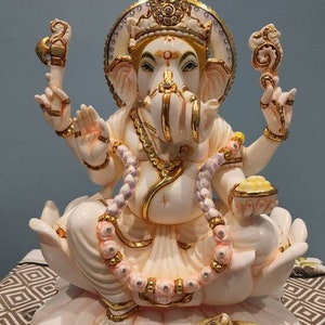 10.5 Inch Ganesha Statue: Marble Ganpati Idol, Entrance Decor image 9