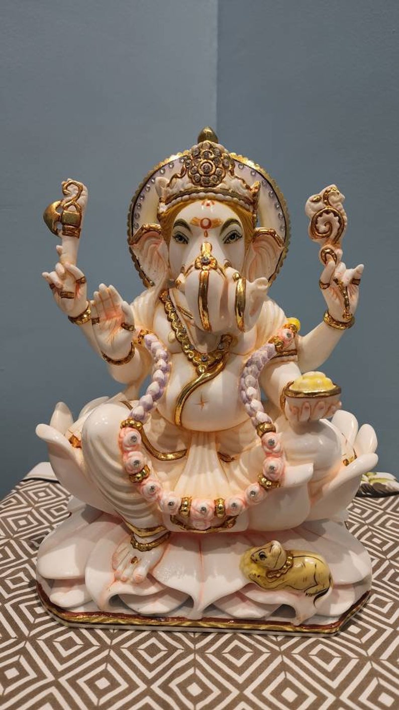 10.5 Inch Ganesha Statue: Marble Ganpati Idol, Entrance Decor image 9