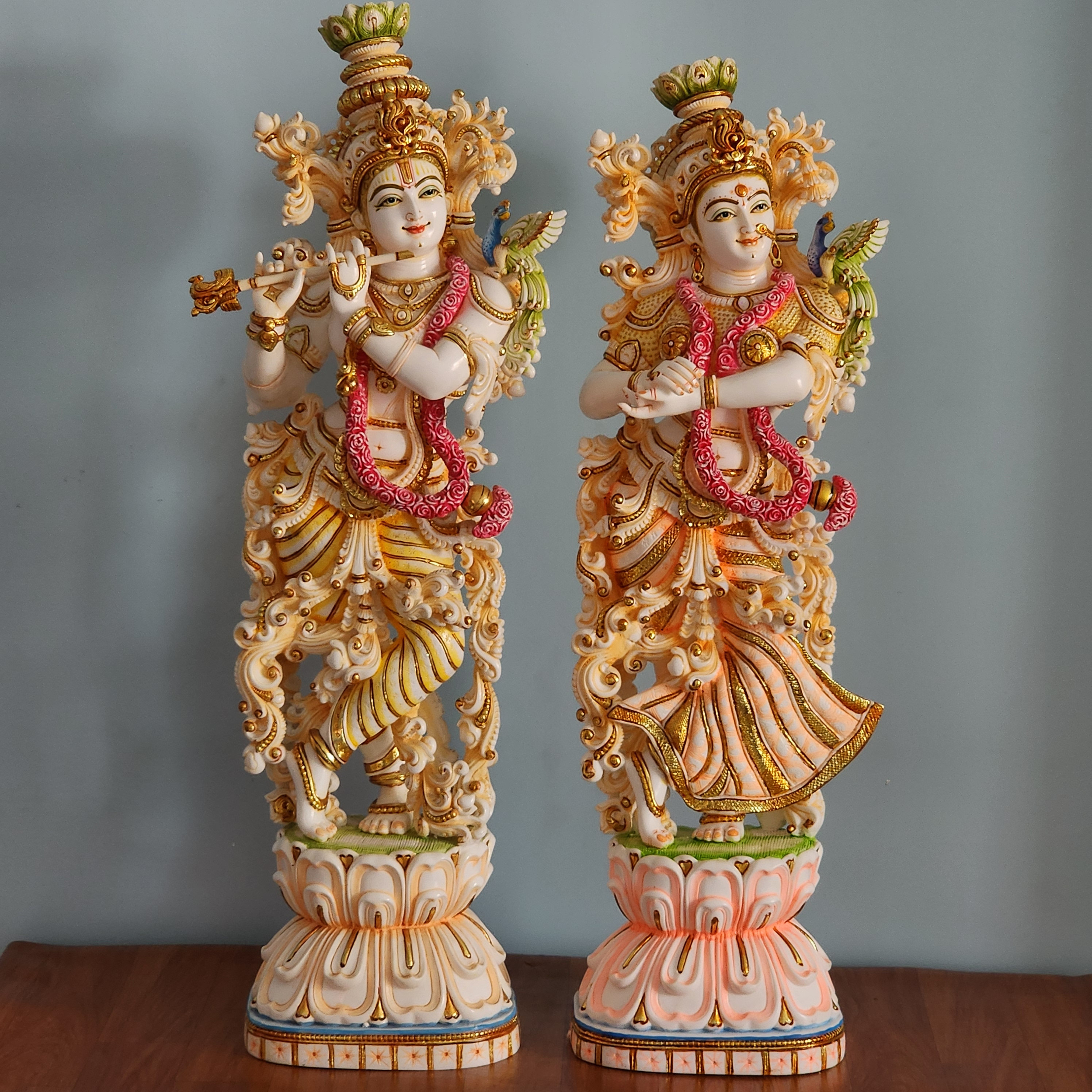 30インチのラーダー・クリシュナ像：カルチャーマーブルの神聖な愛の