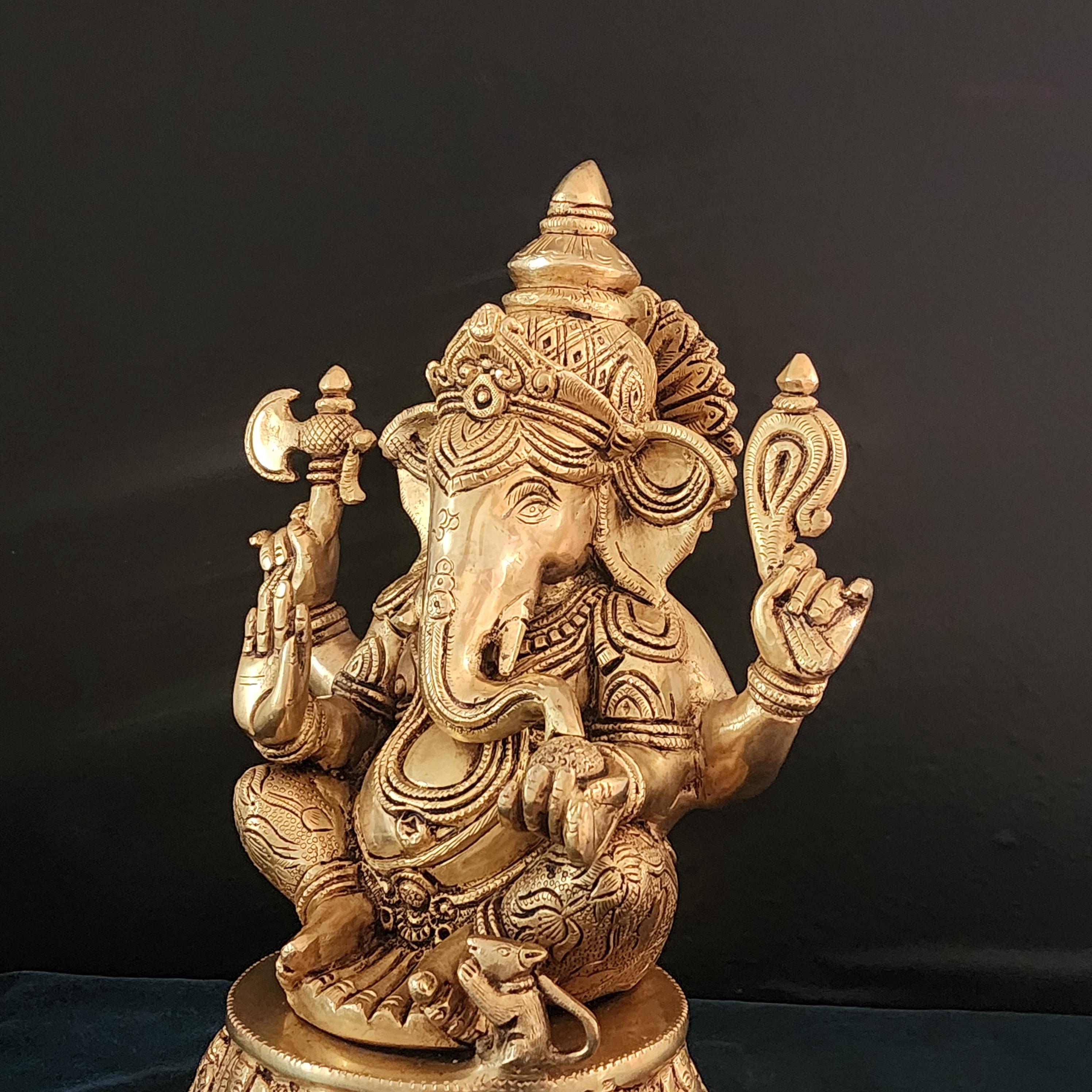 真鍮製ガネーシャ像：13インチの幸運のホームデコレーションアイドル