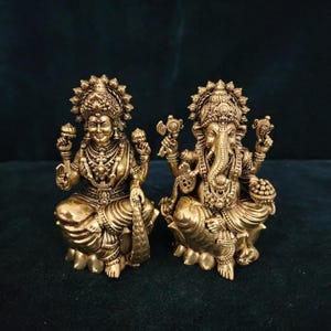 Brass Laxmi Ganesh Saraswati Statue: Hindu Idol, 4.5 Inch