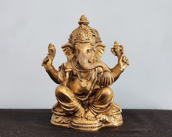 Messing Ganesha Statue - Herr der Weisheit, des Glücks und der neuen Anfänge - 18 cm