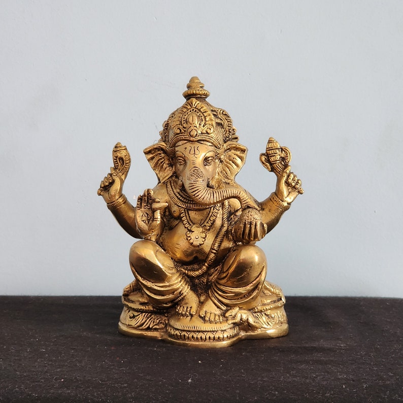 Estátua de Ganesha em latão - Senhor da sabedoria, sorte e novos começos - 7 polegadas imagem 1