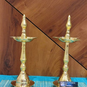 Brass Kerala diya Pair - 10" inch Oil Lamp for Home Temple Decor idea - auspicious diya decor , Annam Diya Stand , Festival Decor
