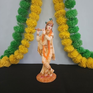 Krishna Statue: 10&quot; Marble Finish Idol for Altar and Temple