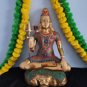 Shiva statue - 21&quot; inches Brass Lord shiva sculpture with trident for Altar Temple and Home decor best family gift