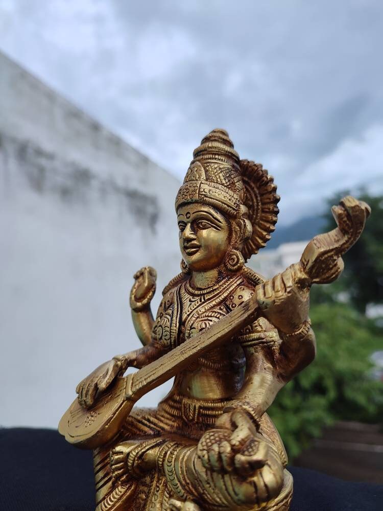 Saraswati statue small Saraswati statue brass for decor Etsy