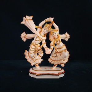 Dancing Radha Krishna Statue: Culture Marble God of Love (9.5 inch)