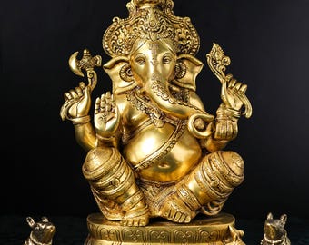 大型ブロンズ製ガネーシャ像、インド寺院装飾品（高さ24インチ