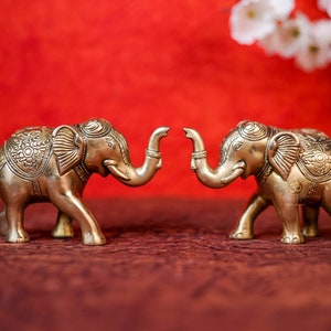 Brass Elephant Pair: Antique Style Table Decor