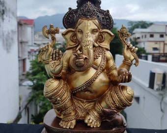 大型ブロンズ製ガネーシャ像、インド寺院装飾品（高さ24インチ