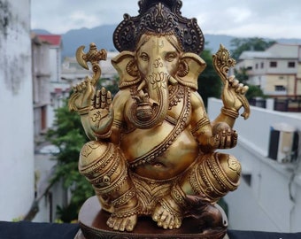 Large Ganesha statue - 16" inch sitting Ganesha idol , Big Brass Ganesha God of new Beginning for Altar , Vinayaka idol, Ganpati Bappa murti