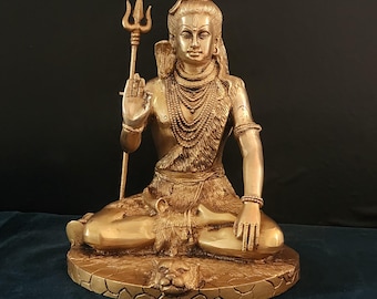 Brass Shiva Statue: 10" Hindu God Idol, Altar Temple Decor