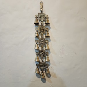 Brass Laxmi Ganesh Wall Hanging Bell: Indian Home Decor (18.5 Inch)