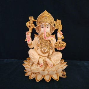 12&quot; Sitting Ganesha Statue: Hand-Painted Culture Marble Idol